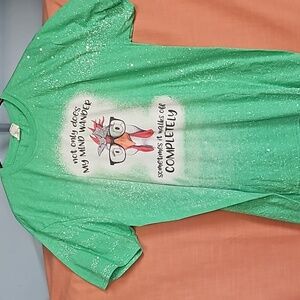 Funny shirt, chicken, green with white paint splatter effect